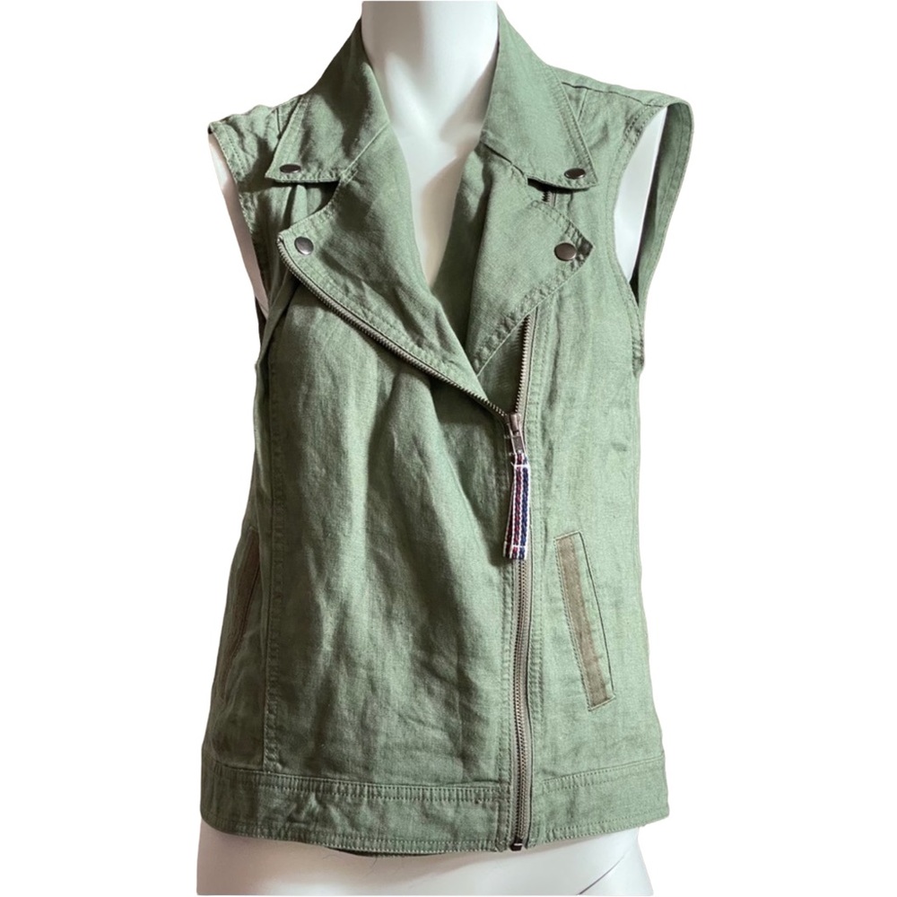 Michael Stars Linen Army Green Zip up Vest size S
